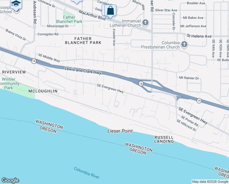 map of restaurants, bars, coffee shops, grocery stores, and more near 7925 Southeast Evergreen Highway in Vancouver