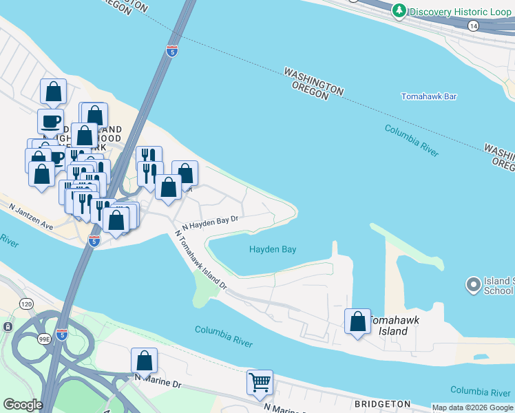 map of restaurants, bars, coffee shops, grocery stores, and more near 195 North Hayden Bay Drive in Portland