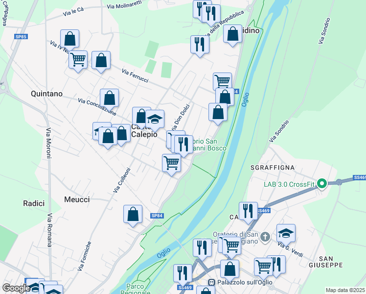 map of restaurants, bars, coffee shops, grocery stores, and more near 4 Via E. De Amicis in Castelli Calepio