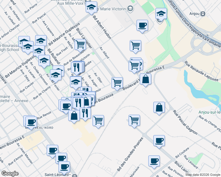 map of restaurants, bars, coffee shops, grocery stores, and more near in Montreal