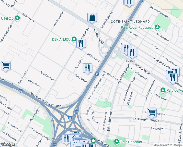 map of restaurants, bars, coffee shops, grocery stores, and more near in Montreal