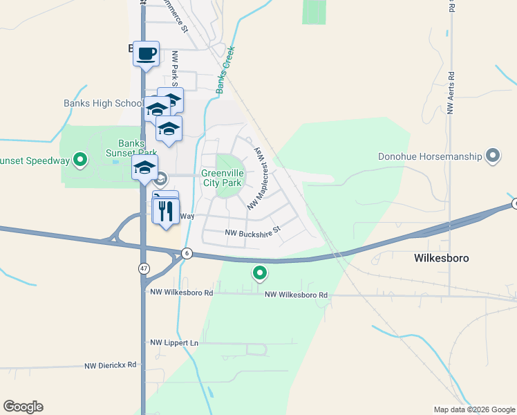 map of restaurants, bars, coffee shops, grocery stores, and more near 12566 Northwest Maplecrest Way in Banks