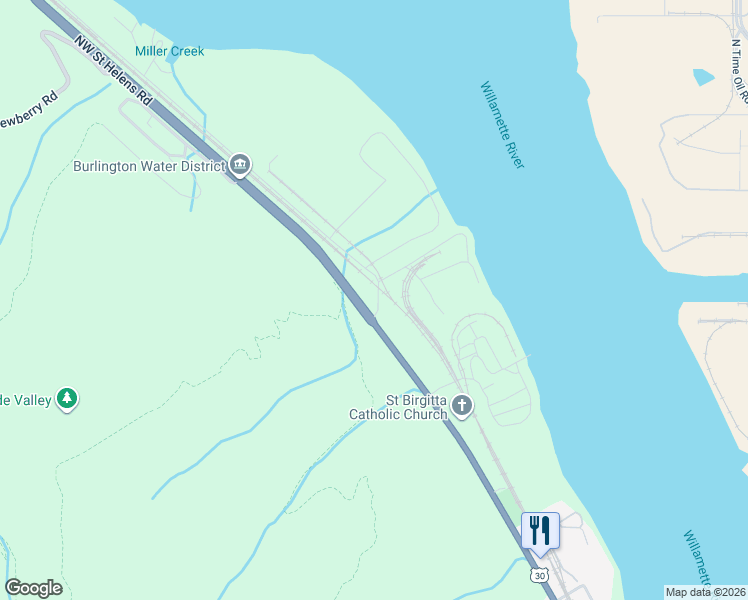 map of restaurants, bars, coffee shops, grocery stores, and more near 11654 Northwest Saint Helens Road in Portland