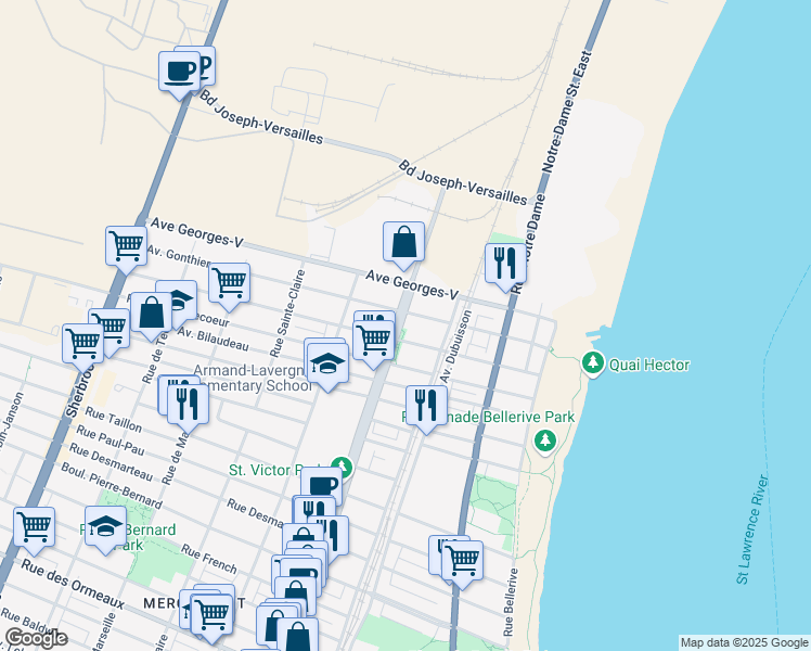 map of restaurants, bars, coffee shops, grocery stores, and more near 9644 A Rue Hochelaga in Montréal