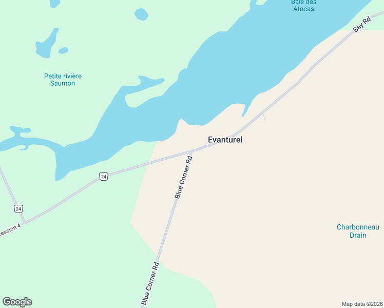 map of restaurants, bars, coffee shops, grocery stores, and more near 201 Blue Corner Road in L'Orignal