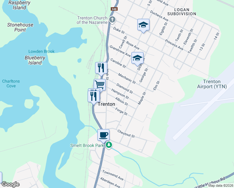 map of restaurants, bars, coffee shops, grocery stores, and more near 34 Hampson Street in Trenton