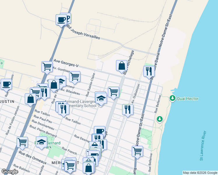 map of restaurants, bars, coffee shops, grocery stores, and more near 2563 Avenue Hector in Montréal