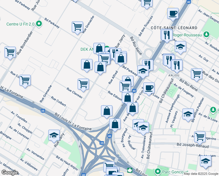 map of restaurants, bars, coffee shops, grocery stores, and more near in Montreal