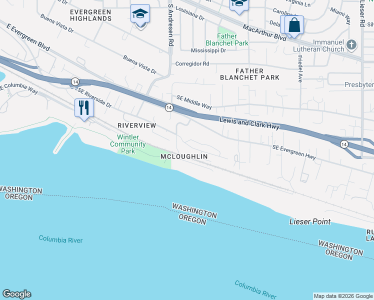 map of restaurants, bars, coffee shops, grocery stores, and more near 6902 Southeast Riverside Drive in Vancouver
