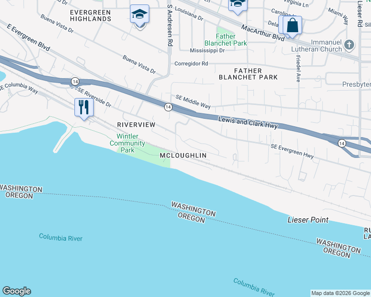 map of restaurants, bars, coffee shops, grocery stores, and more near 6902 Southeast Riverside Drive in Vancouver