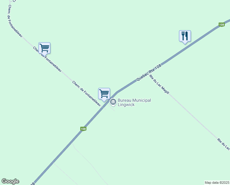 map of restaurants, bars, coffee shops, grocery stores, and more near 99 Québec 108 in Lingwick