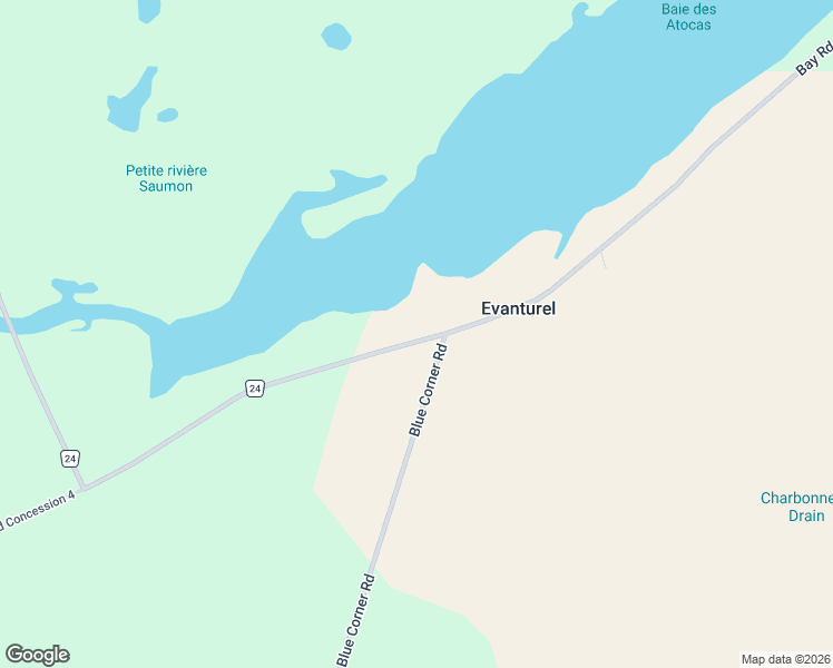 map of restaurants, bars, coffee shops, grocery stores, and more near 201 Blue Corner Road in L'Orignal