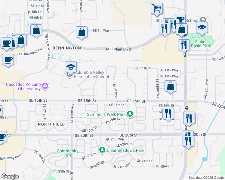 map of restaurants, bars, coffee shops, grocery stores, and more near 1409 Southeast 181st Avenue in Vancouver