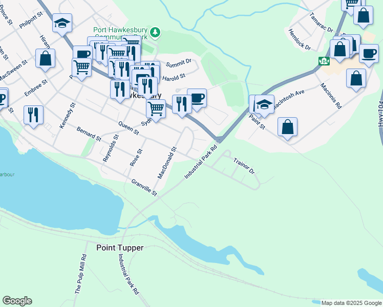 map of restaurants, bars, coffee shops, grocery stores, and more near 4 Macleod Avenue in Port Hawkesbury