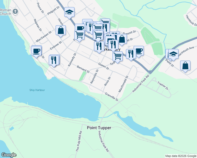map of restaurants, bars, coffee shops, grocery stores, and more near 707 Bernard Street in Port Hawkesbury