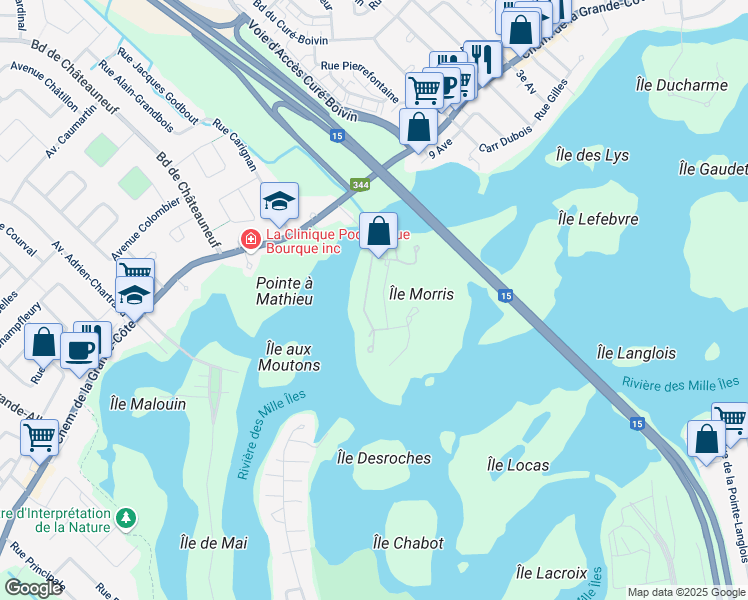 map of restaurants, bars, coffee shops, grocery stores, and more near 40 Chemin de l'Île Morris in Boisbriand