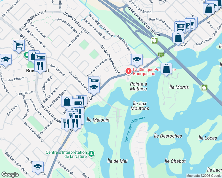 map of restaurants, bars, coffee shops, grocery stores, and more near 430 Impasse de Callières in Boisbriand