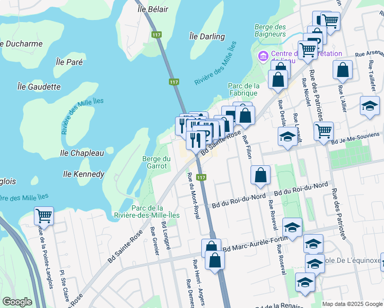 map of restaurants, bars, coffee shops, grocery stores, and more near 19 Boulevard du Curé-Labelle in Laval
