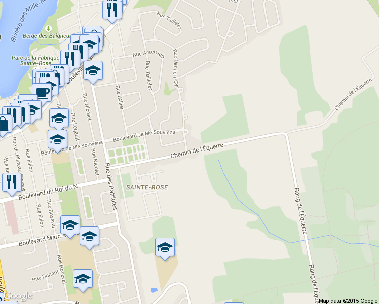 map of restaurants, bars, coffee shops, grocery stores, and more near 160 Chemin de l'Équerre in Laval