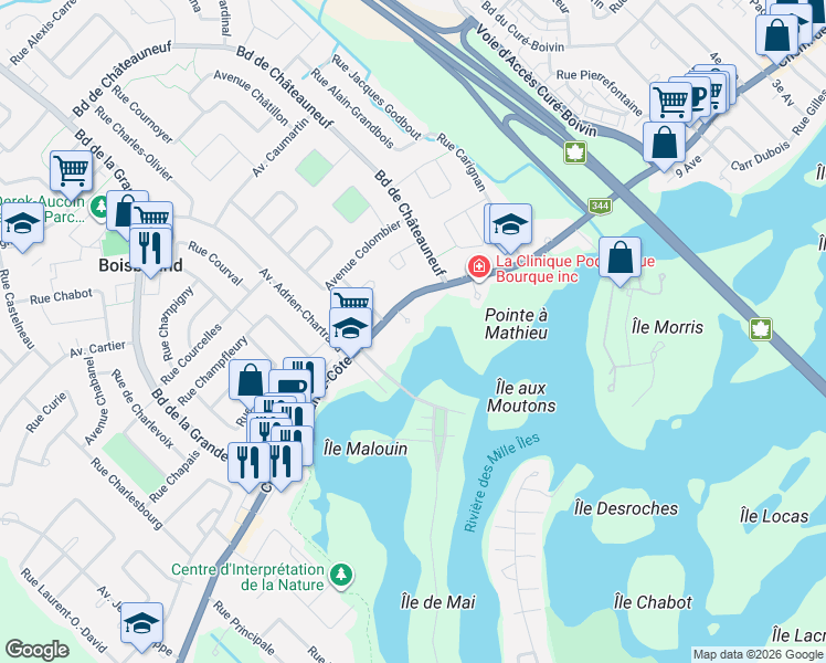 map of restaurants, bars, coffee shops, grocery stores, and more near 430 Impasse de Callières in Boisbriand