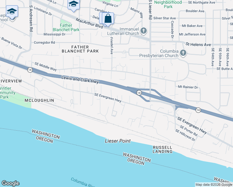 map of restaurants, bars, coffee shops, grocery stores, and more near 8008 Southeast Evergreen Highway in Vancouver