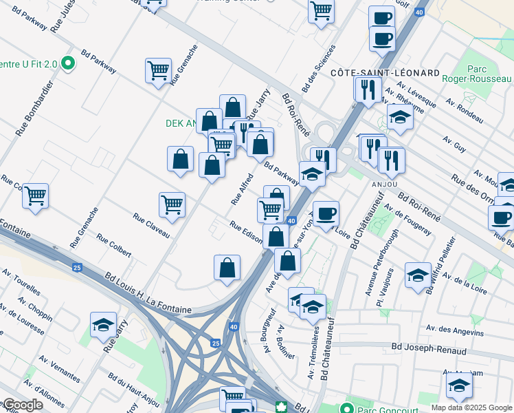 map of restaurants, bars, coffee shops, grocery stores, and more near in Montreal