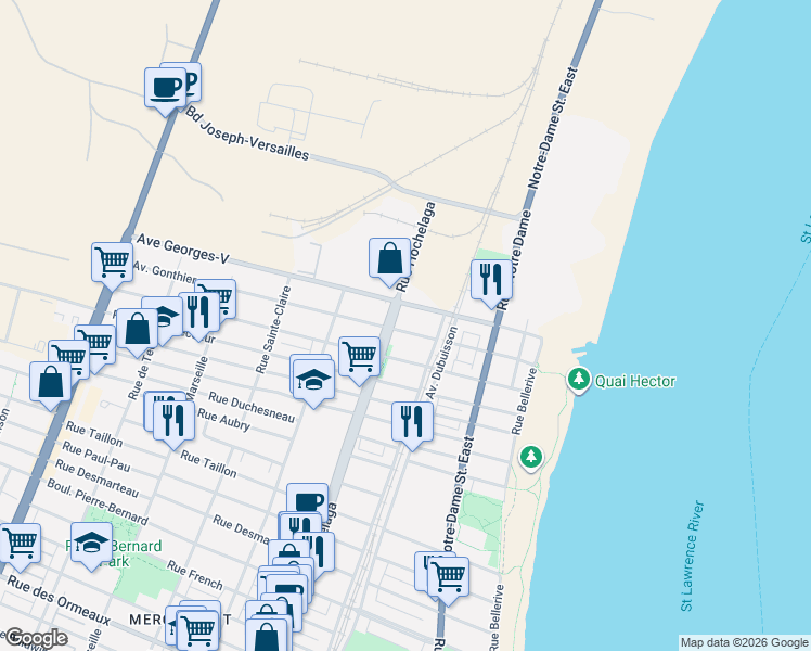 map of restaurants, bars, coffee shops, grocery stores, and more near 2359 Avenue Gonthier in Montréal