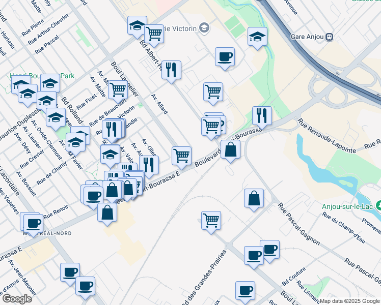 map of restaurants, bars, coffee shops, grocery stores, and more near 6700 Rue Renoir in Montreal
