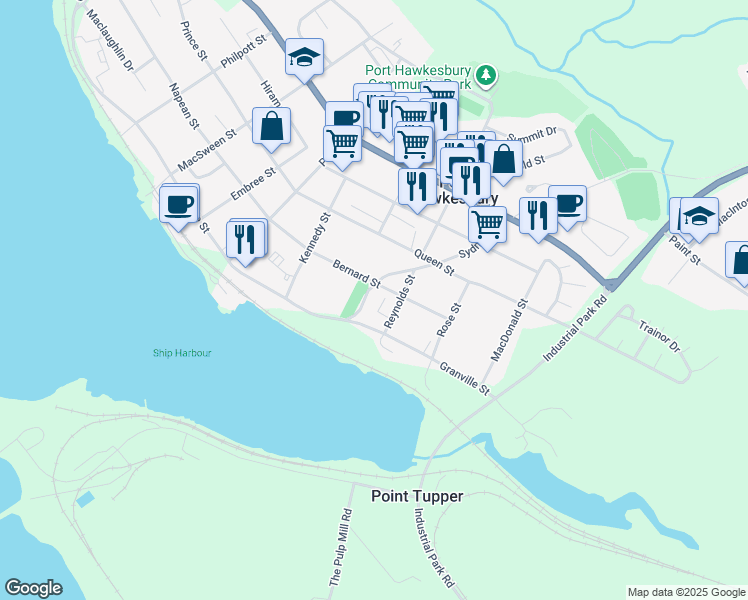 map of restaurants, bars, coffee shops, grocery stores, and more near in Port Hawkesbury