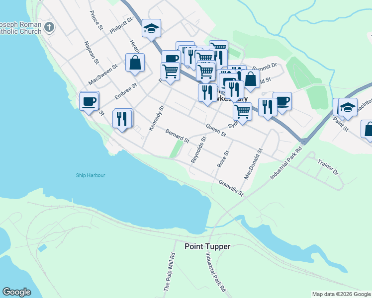 map of restaurants, bars, coffee shops, grocery stores, and more near 18 Sydney Road in Port Hawkesbury