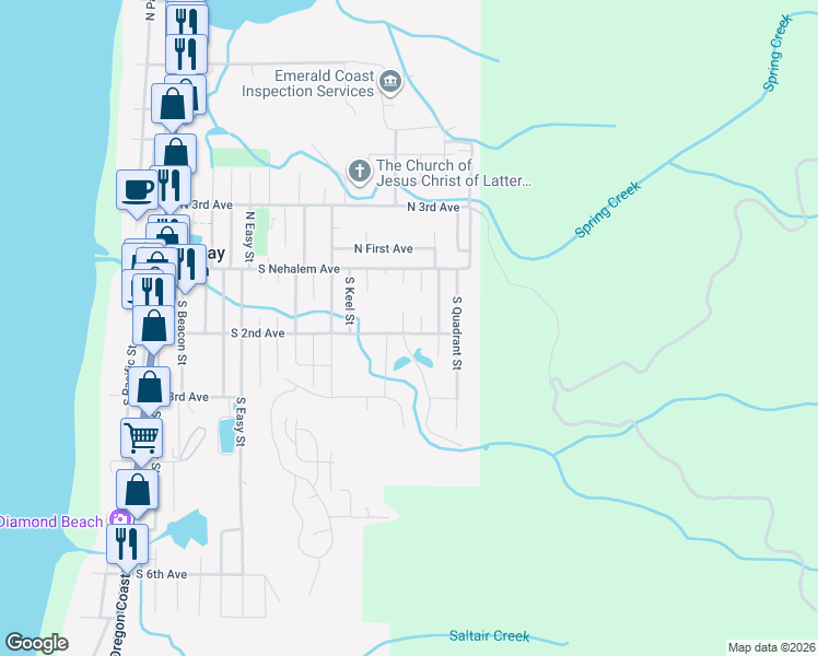 map of restaurants, bars, coffee shops, grocery stores, and more near 151 South Neptune Street in Rockaway Beach