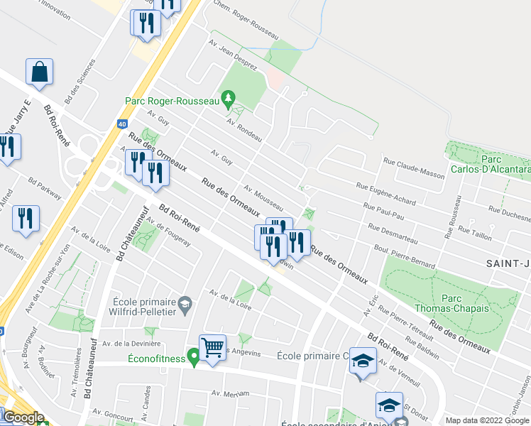 map of restaurants, bars, coffee shops, grocery stores, and more near 6991 Rue des Ormeaux in Montréal