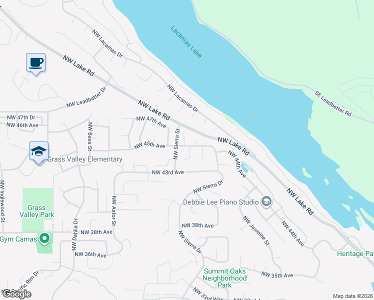 map of restaurants, bars, coffee shops, grocery stores, and more near 4435 Northwest Crystal Court in Camas
