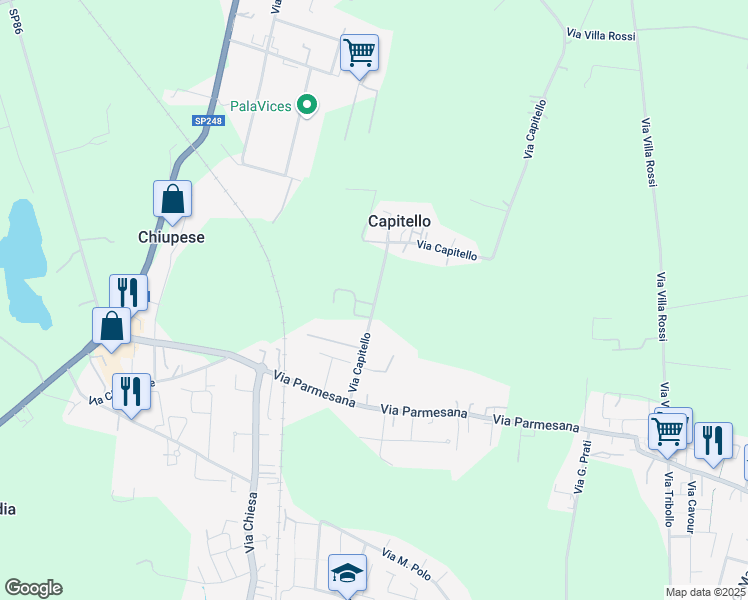 map of restaurants, bars, coffee shops, grocery stores, and more near 19 Via Capitello in Cavazzale