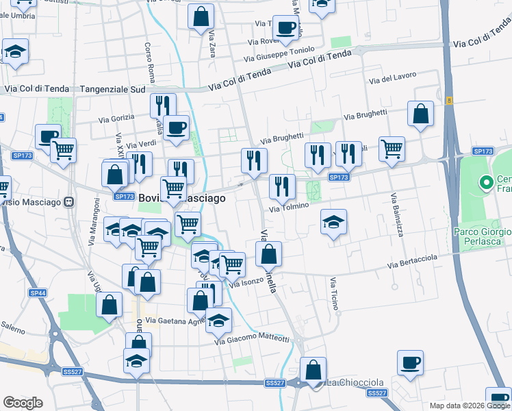 map of restaurants, bars, coffee shops, grocery stores, and more near 97 Via Comasinella in Bovisio Masciago