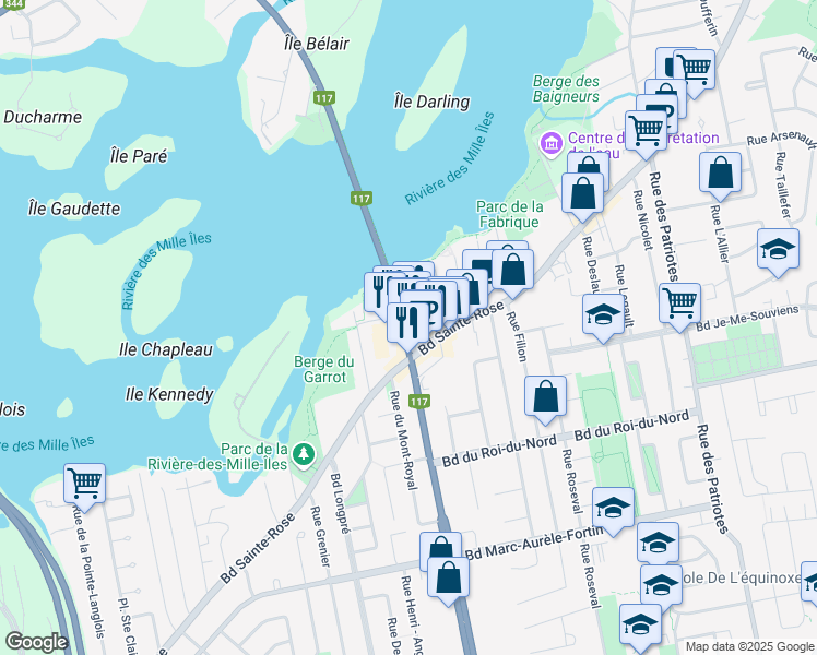 map of restaurants, bars, coffee shops, grocery stores, and more near 26 Boulevard Curé-Labelle in Laval