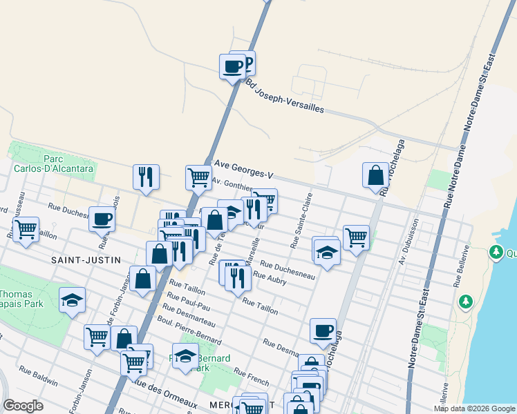 map of restaurants, bars, coffee shops, grocery stores, and more near 3015 Avenue Hector in Montréal