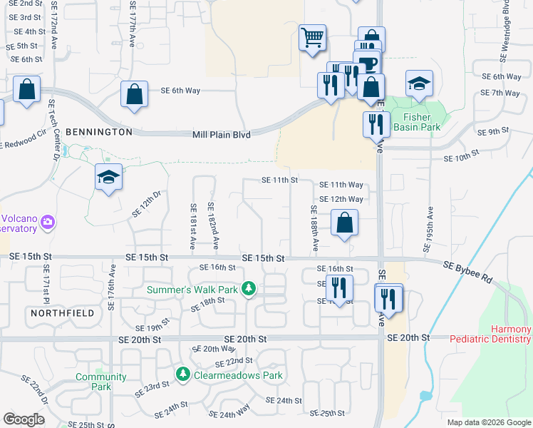 map of restaurants, bars, coffee shops, grocery stores, and more near 1305 Southeast Single Tree Drive in Vancouver