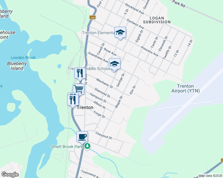 map of restaurants, bars, coffee shops, grocery stores, and more near 54 Mechanic Street in Trenton