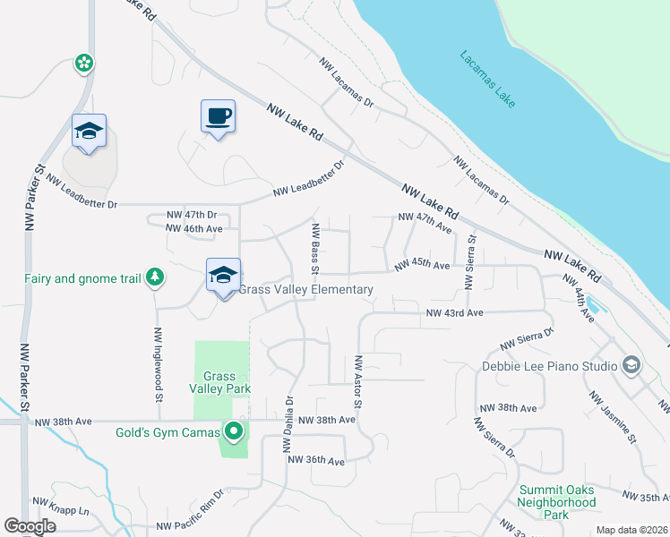 map of restaurants, bars, coffee shops, grocery stores, and more near 2533 Northwest 45th Avenue in Camas