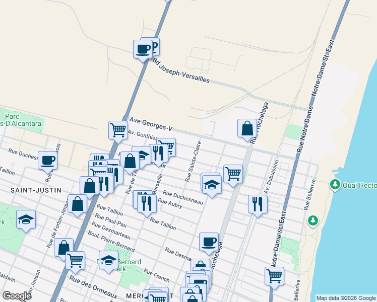 map of restaurants, bars, coffee shops, grocery stores, and more near 2876 Avenue Gonthier in Montréal