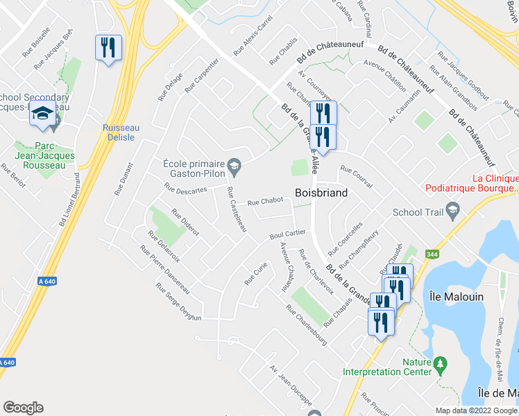 map of restaurants, bars, coffee shops, grocery stores, and more near 372 Rue Chabot in Boisbriand