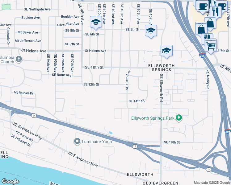 map of restaurants, bars, coffee shops, grocery stores, and more near 10300 Southeast 13th Circle in Vancouver