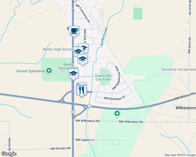 map of restaurants, bars, coffee shops, grocery stores, and more near 42037 Northwest Elmhurst Court in Banks