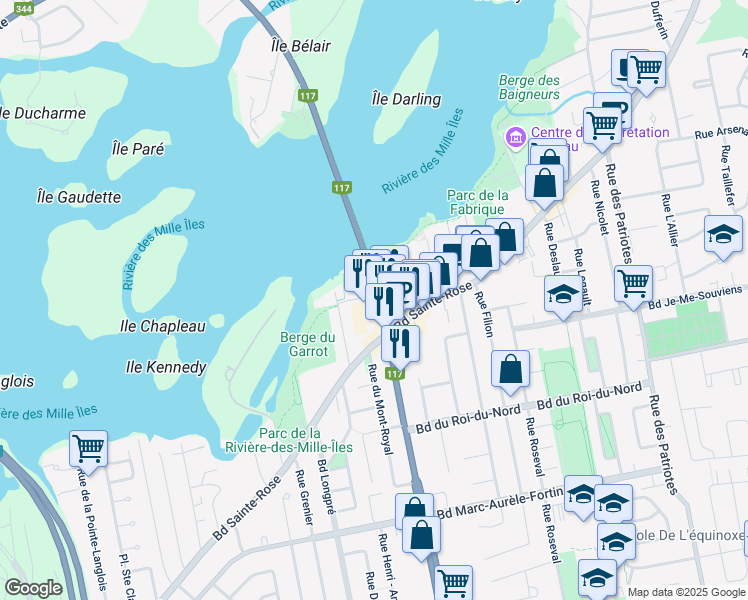 map of restaurants, bars, coffee shops, grocery stores, and more near 19 Boulevard du Curé-Labelle in Laval