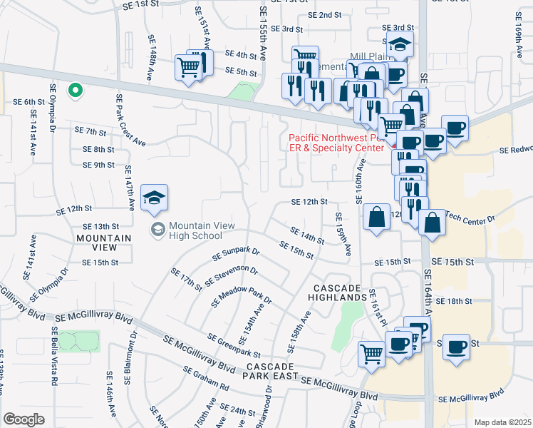 map of restaurants, bars, coffee shops, grocery stores, and more near 1400 Southeast 155th Avenue in Vancouver