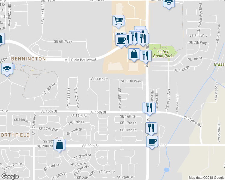 map of restaurants, bars, coffee shops, grocery stores, and more near 1211 Southeast 187th Avenue in Vancouver