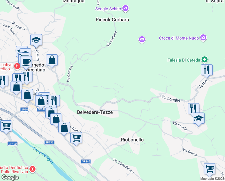 map of restaurants, bars, coffee shops, grocery stores, and more near 3 Via Fontanabona in Provincia di Vicenza