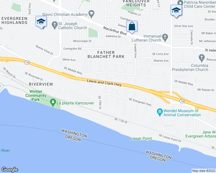 map of restaurants, bars, coffee shops, grocery stores, and more near 1115 SE Morgan Rd in Vancouver