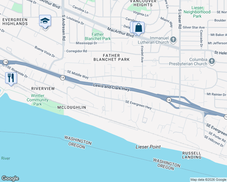 map of restaurants, bars, coffee shops, grocery stores, and more near 1115 Southeast Morgan Road in Vancouver